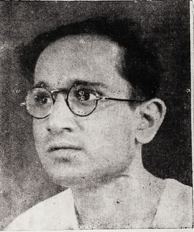 Press portrait of Batukeshwar Dutt in round spectacles, photographed after his release from jail.